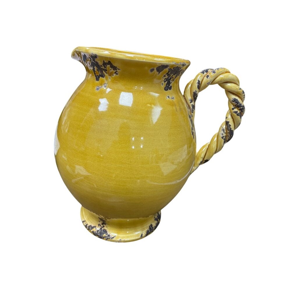 Bizzirri Italian Made 9" yellow glazed rope handle pitcher jug SKU 9597